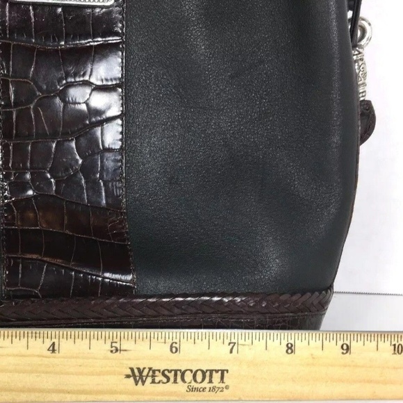 Bucket Bag Vtg Black Leather Brown Reptile Print - Picture 5 of 8